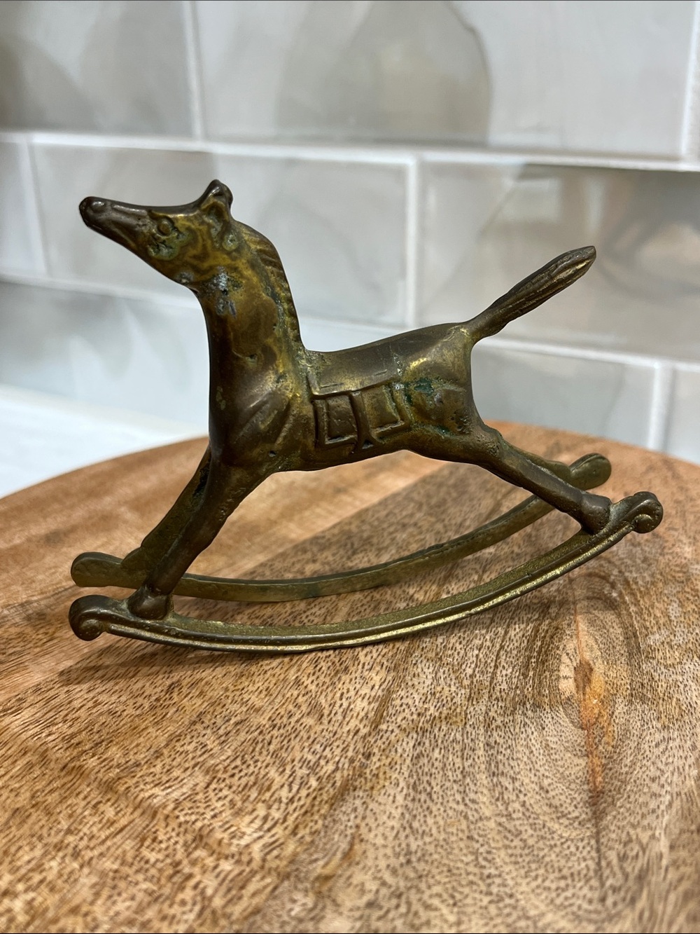 Vintage Solid Brass Rocking Horse Figurine Equestrian Decor